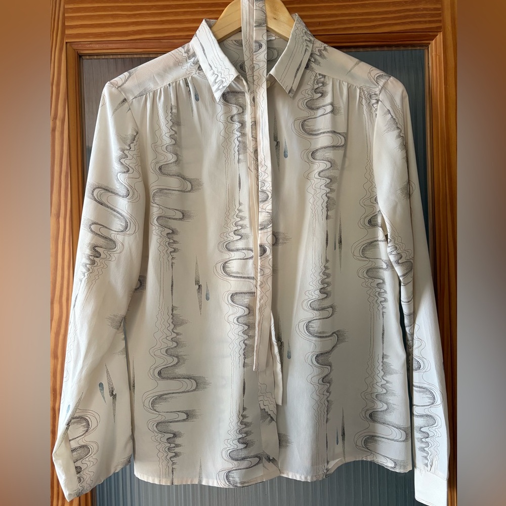 Elegant Vintage Cream & Gray Women’s Blouse